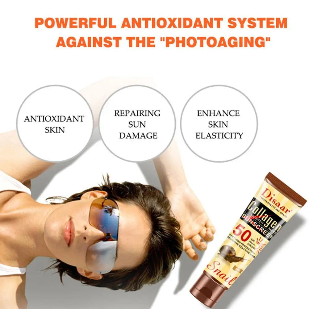 50g Collagen Snail Sunscreen Cream Protector Facial Solar Sun Block Spf 50 Gel Isolation Lotion Bleaching Facial Moisturizer Sun