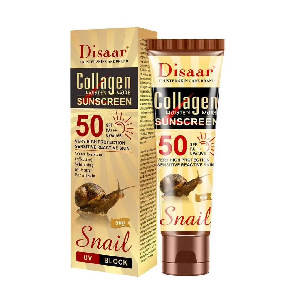 50g Collagen Snail Sunscreen Cream Protector Facial Solar Sun Block Spf 50 Gel Isolation Lotion Bleaching Facial Moisturizer Sun